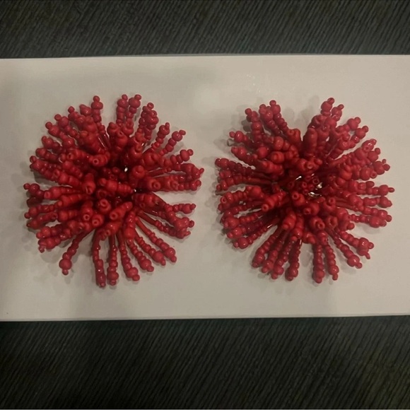 Red Beaded Statement Earrings - Picture 1 of 3